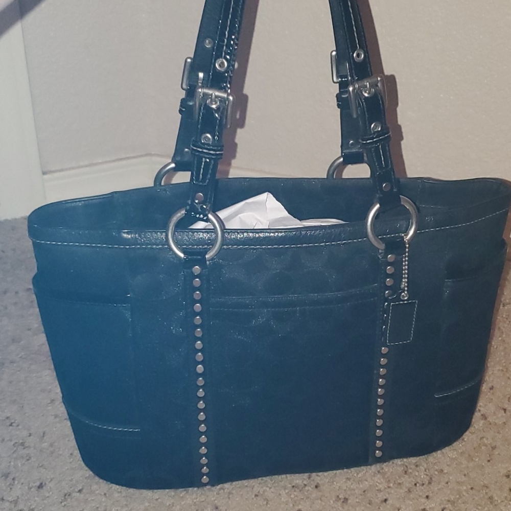 Black shimmer and studs COACH shoulder bag
